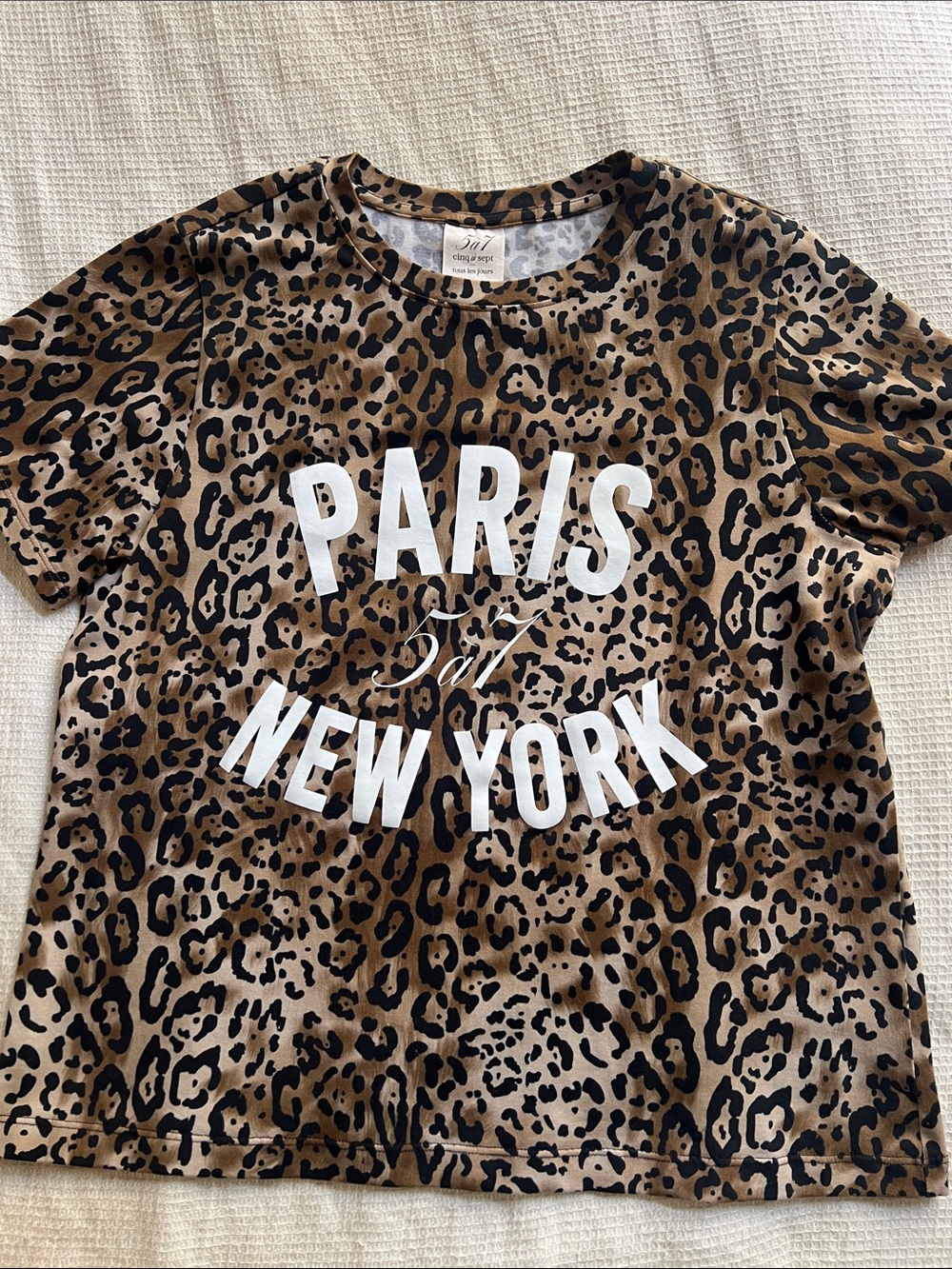 cinq a sept Leopard Print "Paris New York" Tee - Brown & Black